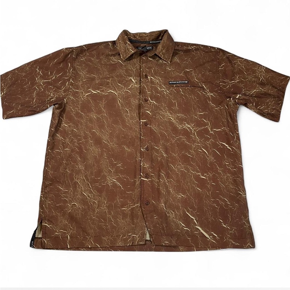 Vintage Y2K OutKast Button Up Shirt Brown Crinkle Abstract Streetwear Hip Hop